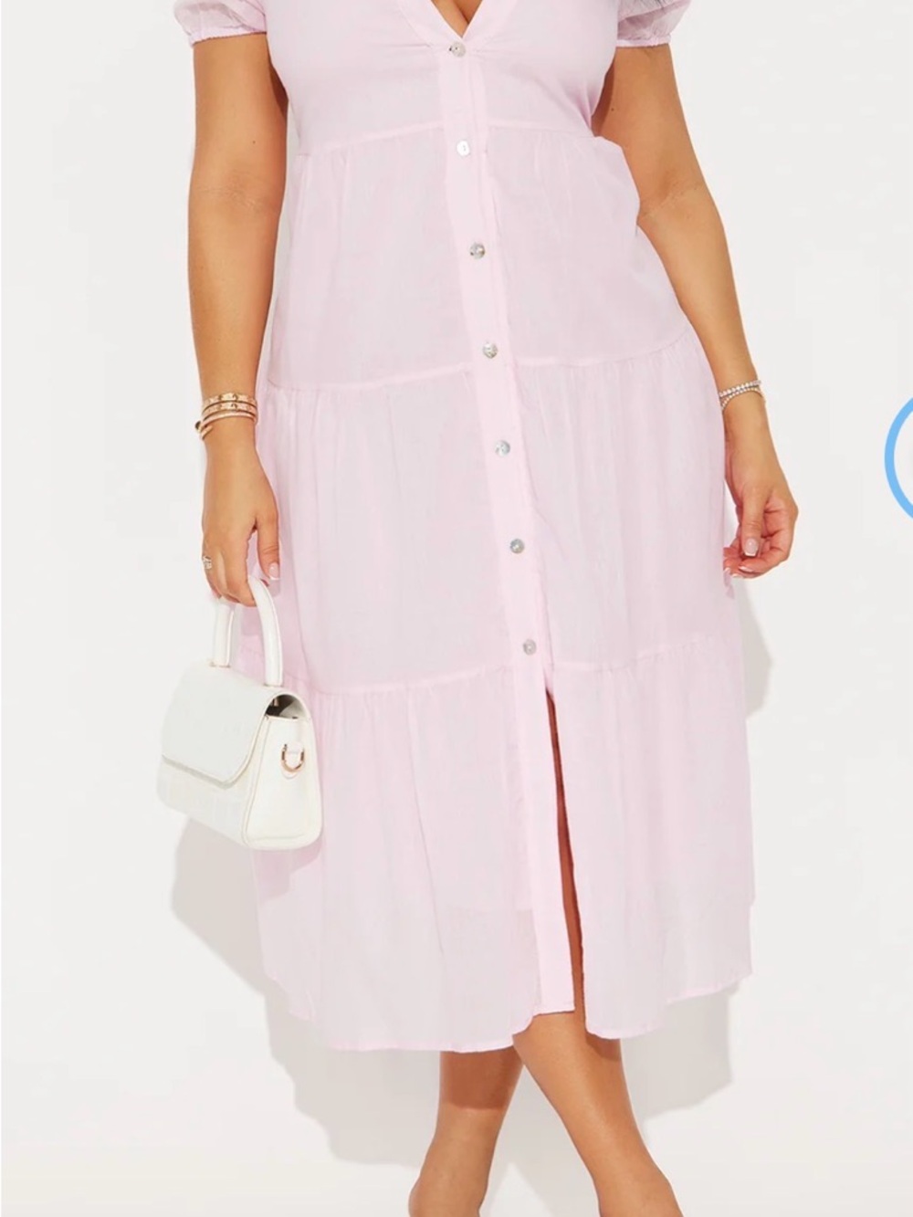 Fashion Nova Light Pink Button-Front Tiered Midi Dress